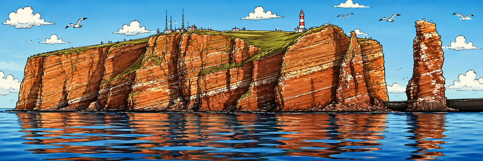 Helgoland mit den roten Buntsandstein-Klippen und der Langen Anna in der Nordsee